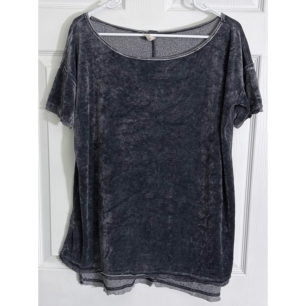 We The Free People Doran Top Small Gray Velvet Boat Neck Raw Hem OB545918